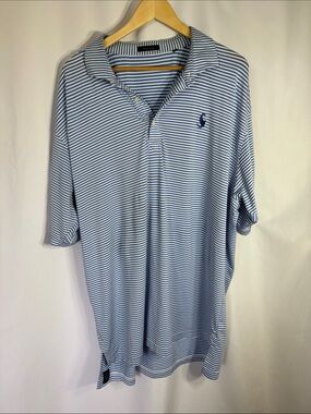 Turtleson Golf Striped Blue White Polo Shirt with Chest Motif XXL EUC
